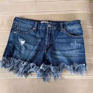 Just USA Blue Distressed Fringe Jean Shorts